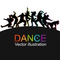 Detailed vector illustration silhouettes of expressive dance colorful group of people dancing. Jazz funk, hip-hop, house. Dancer m Royalty Free Stock Photo